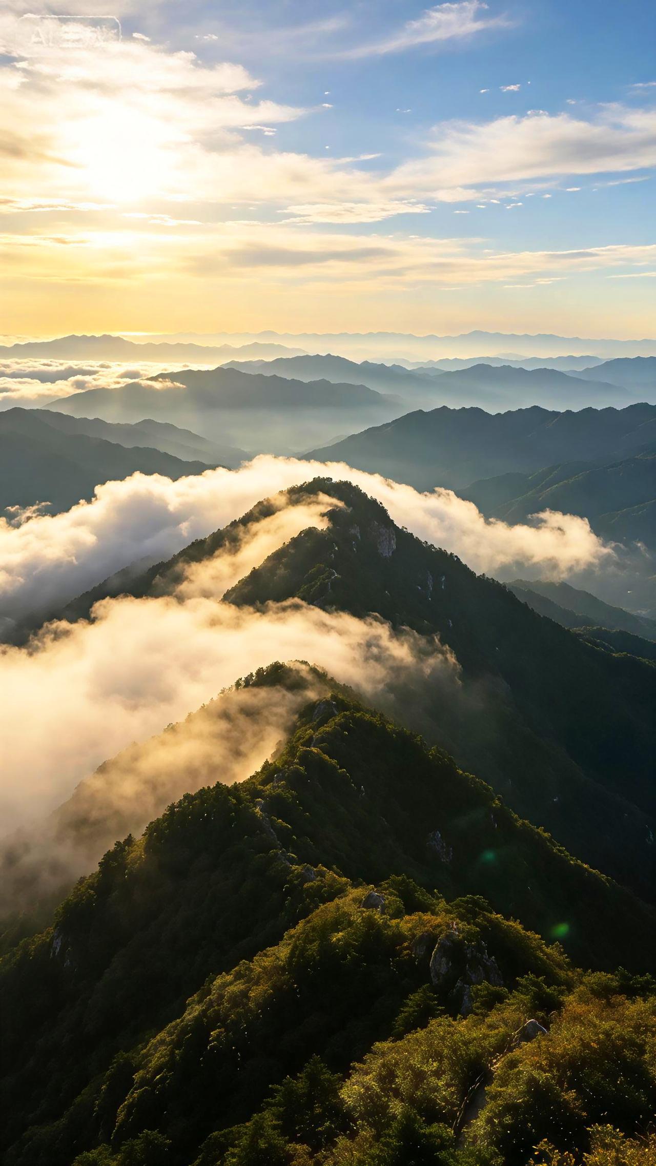 夏日生活打卡季山顶云雾散去视野豁然开朗，攀登的疲惫在那一刻化作满满的成就感。