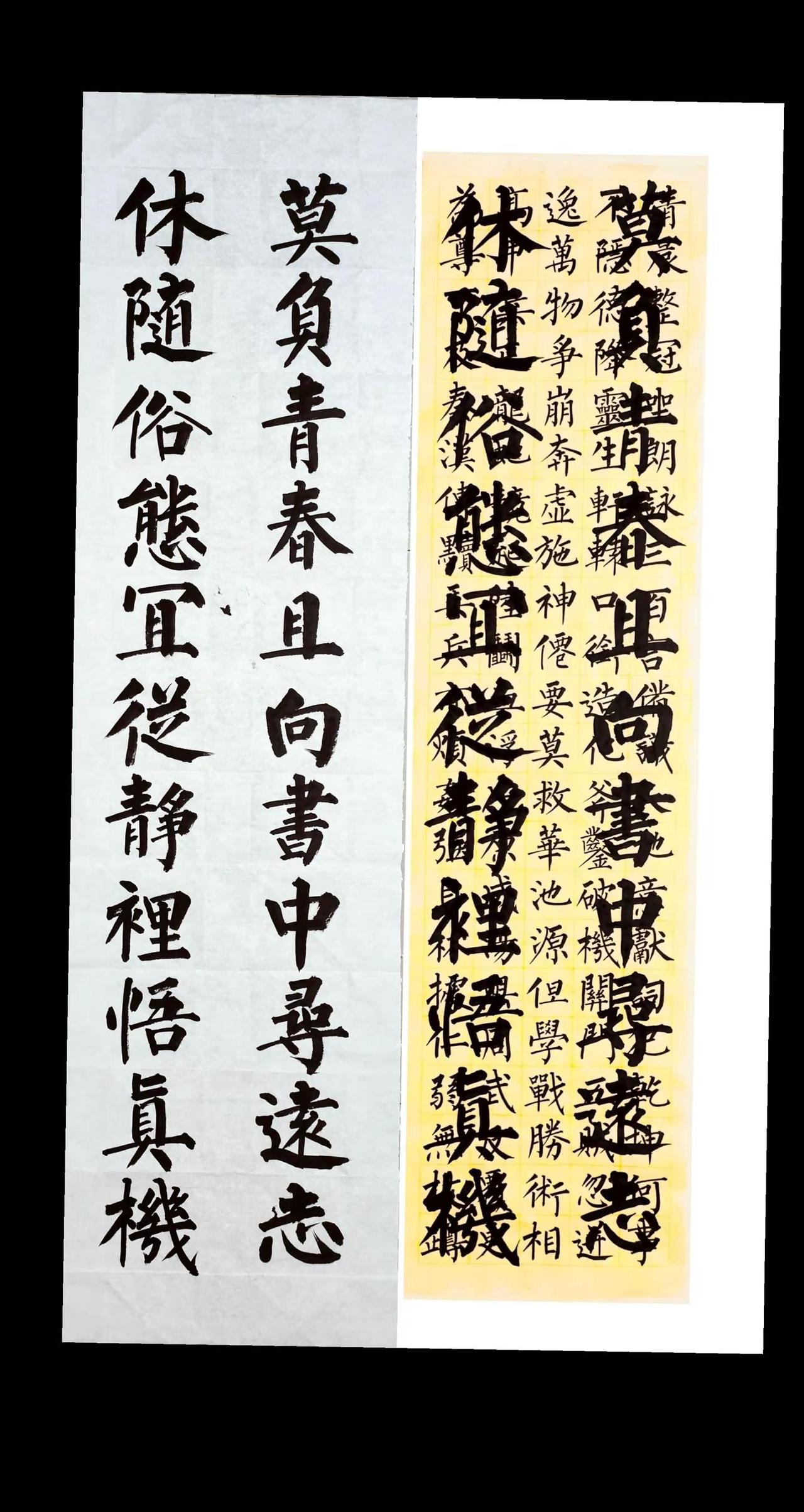 莫负青春且向书中寻远志，休随俗态宜从静里。悟真机。(49*180㎝，字径15㎝)