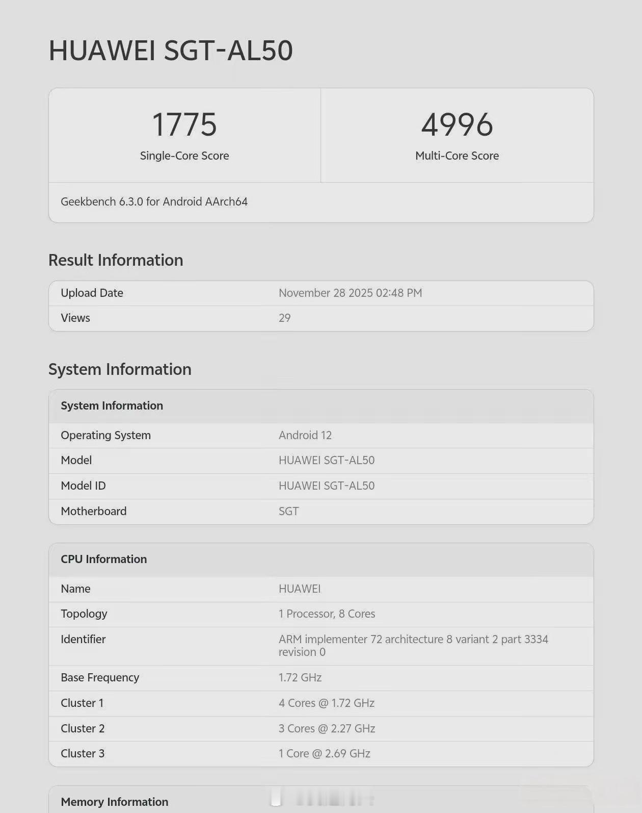 麒麟9030S新鲜的GB6跑分出炉，与9020大致相同。目前媒体机的跑分，CPU