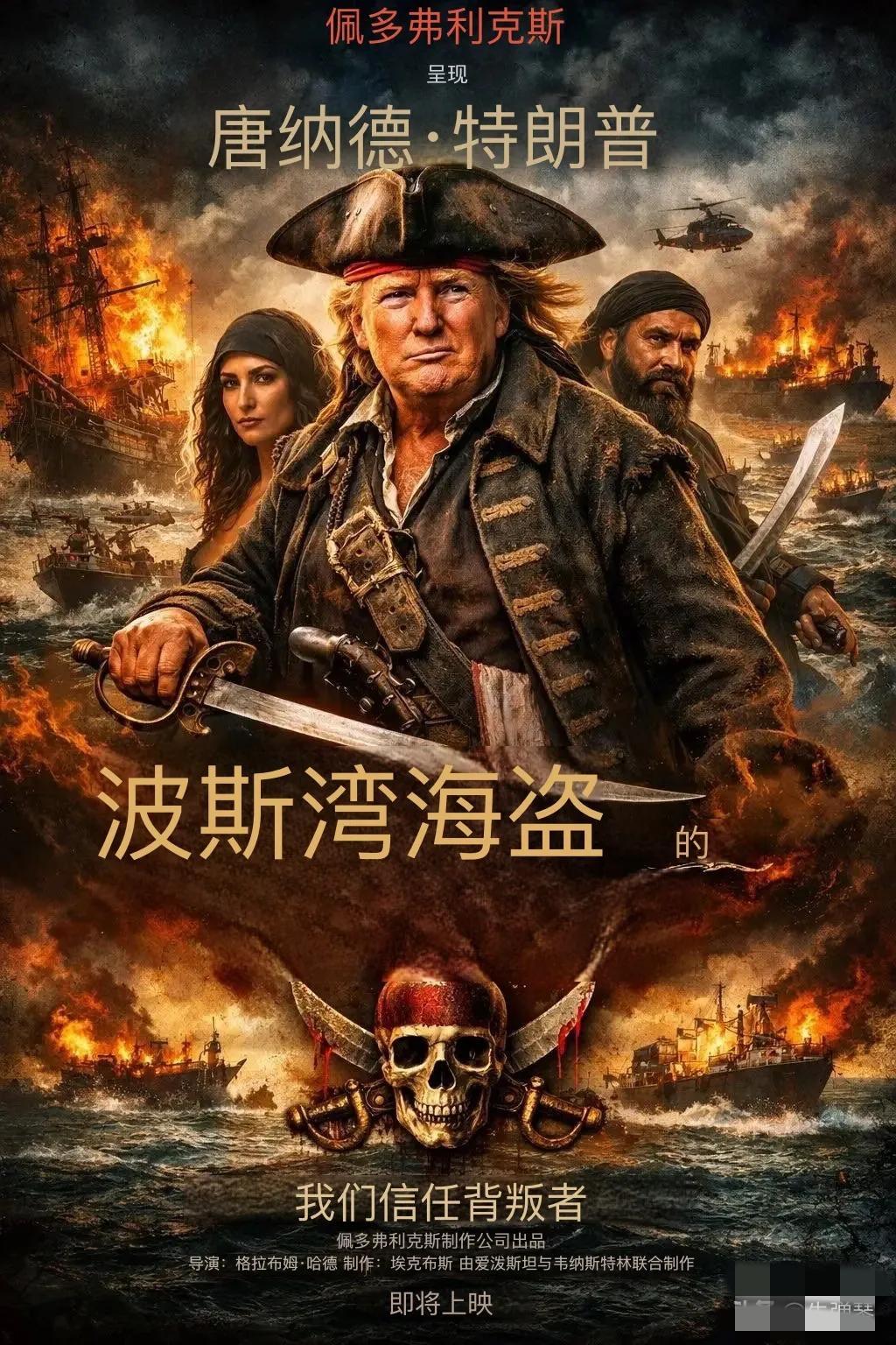 伊朗驻津巴布韦大使馆发的一张海报，《霍尔木兹海盗》。

仔细看小字更精彩哦！
