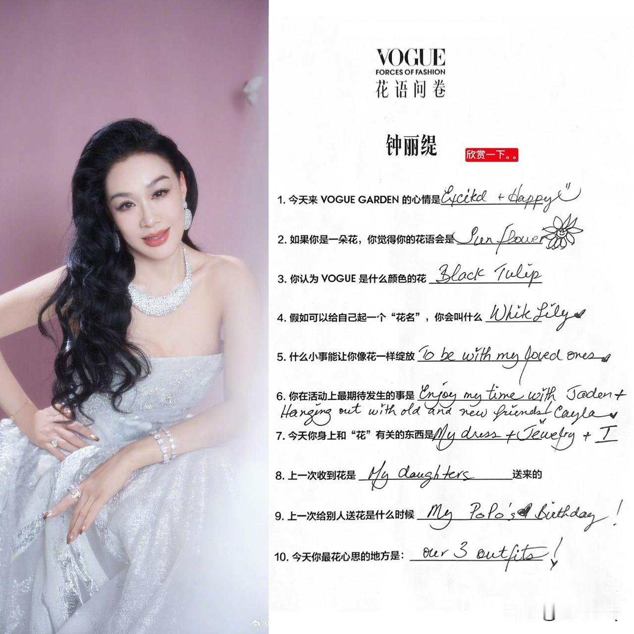 钟丽缇出生于加拿大，英语也是她的母语之一。她的英文字写得还挺潇洒自如，跃动感很强