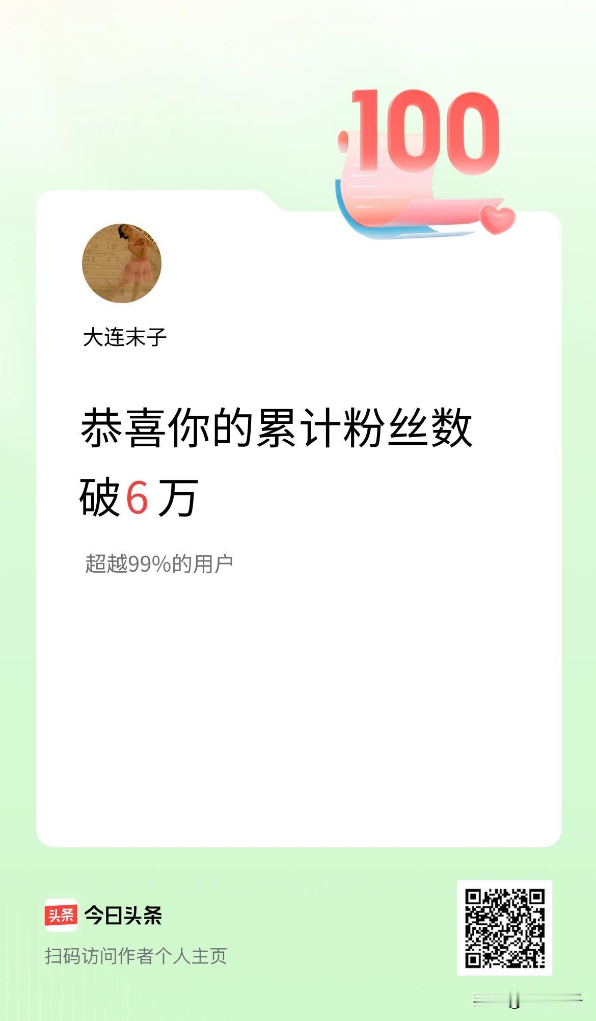 我在头条累计粉丝数破6万啦！

报告各位朋友一下，我在头条累计粉丝数破 6 万啦