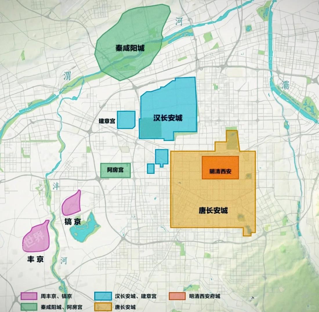 西安是十三朝古都，而且秦咸阳城、汉长安城、隋唐长安城区域基本上不重复，所以各类遗