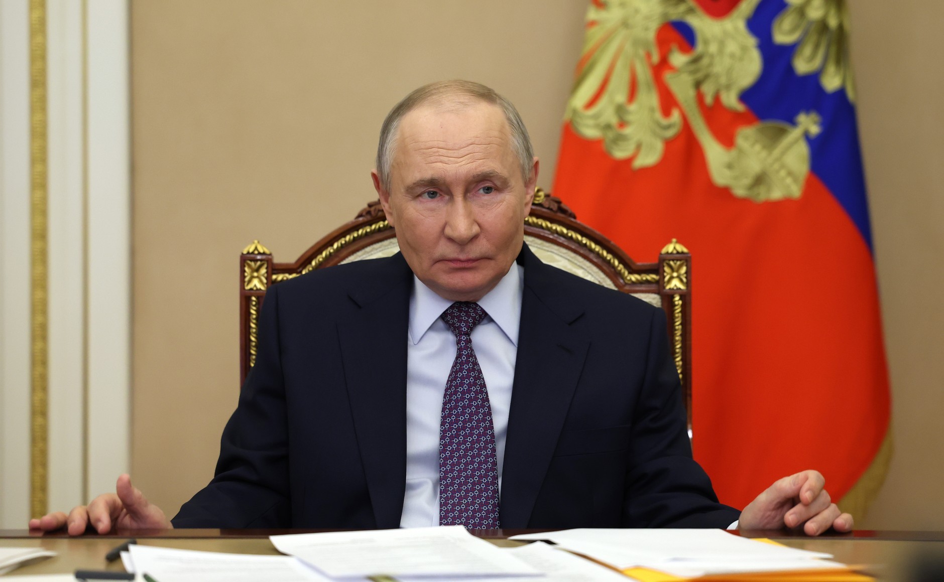 瓦洛佳小朋友  与政府成员的会议弗拉基米尔·普京以视频会议形式与政府成员举行会议