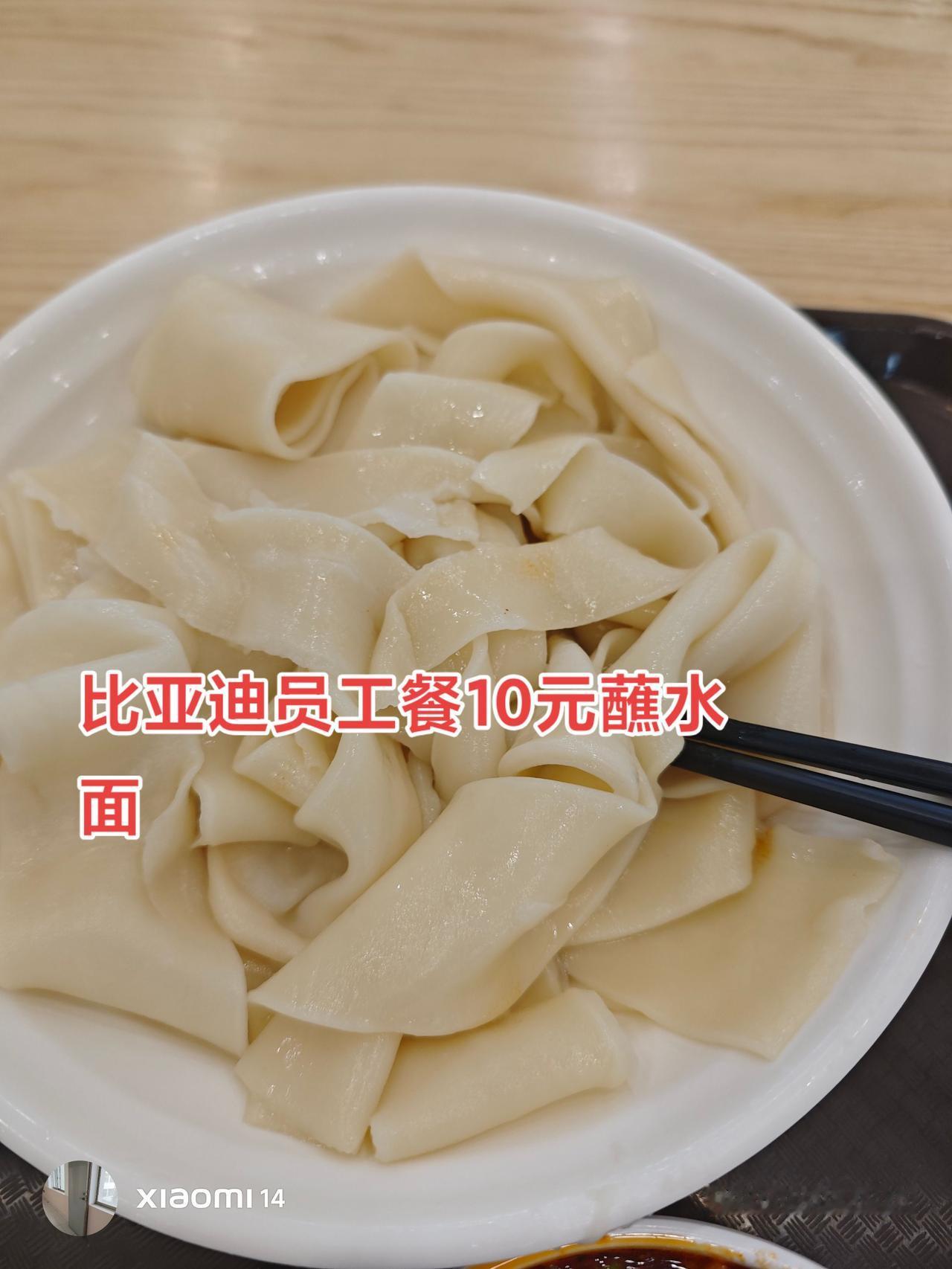 比亚迪餐厅新推出的10元蘸水面，比外面的优惠，外面的话12块钱一碗。天太热了，大