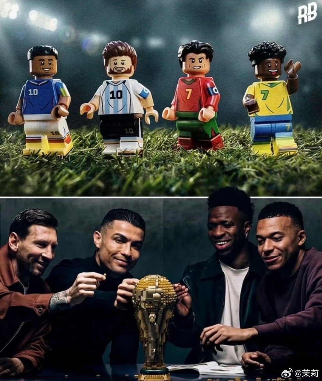 C罗梅西世纪同框乐高这波操作太绝了，直接把C罗、梅西、姆巴佩、维尼修斯凑一桌拍广