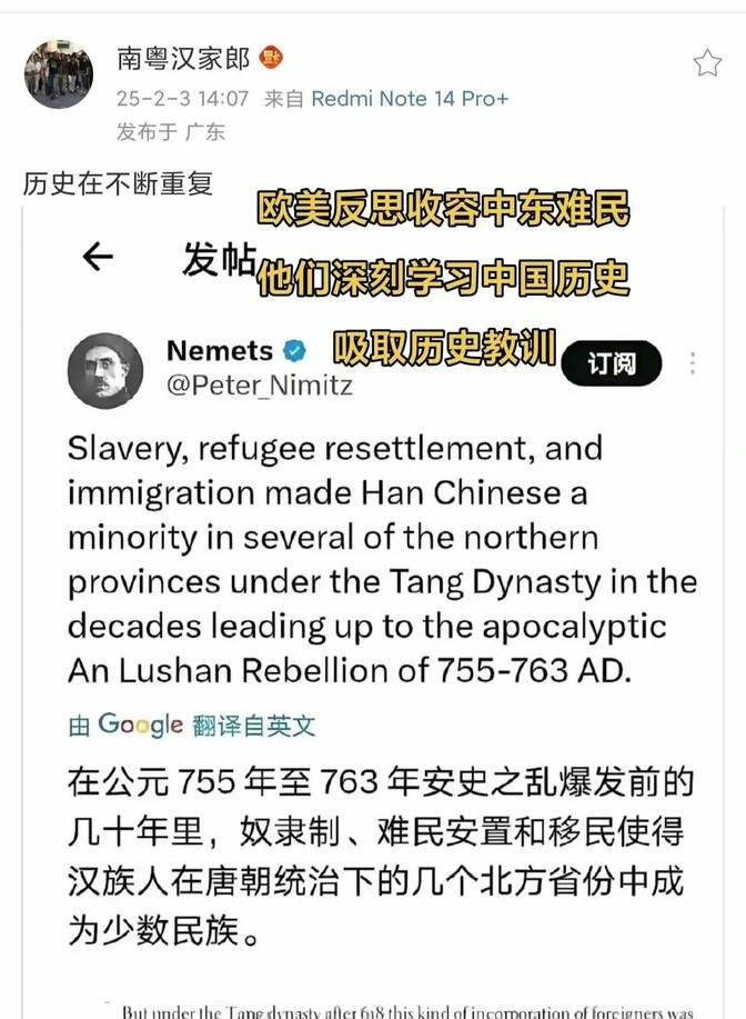 欧美那边居然开始研究起咱们中国古代唐朝的安史之乱来了，真有点意思。

估计他们是