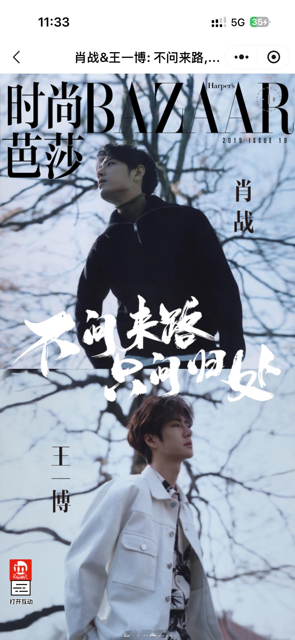 翻到了肖战王一博的电子特辑，这组拍的太美好了看到这句：“不问来路，只问归处”还是