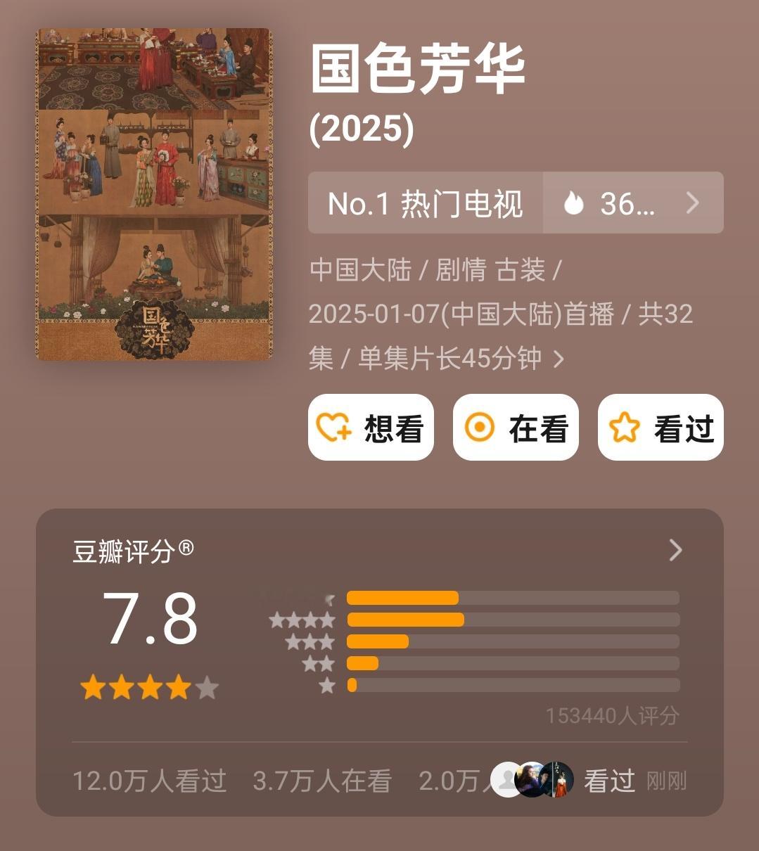 杨紫李现新剧豆瓣开分7.8  杨紫 李现《国色芳华》豆瓣开分7.8，超过15万人