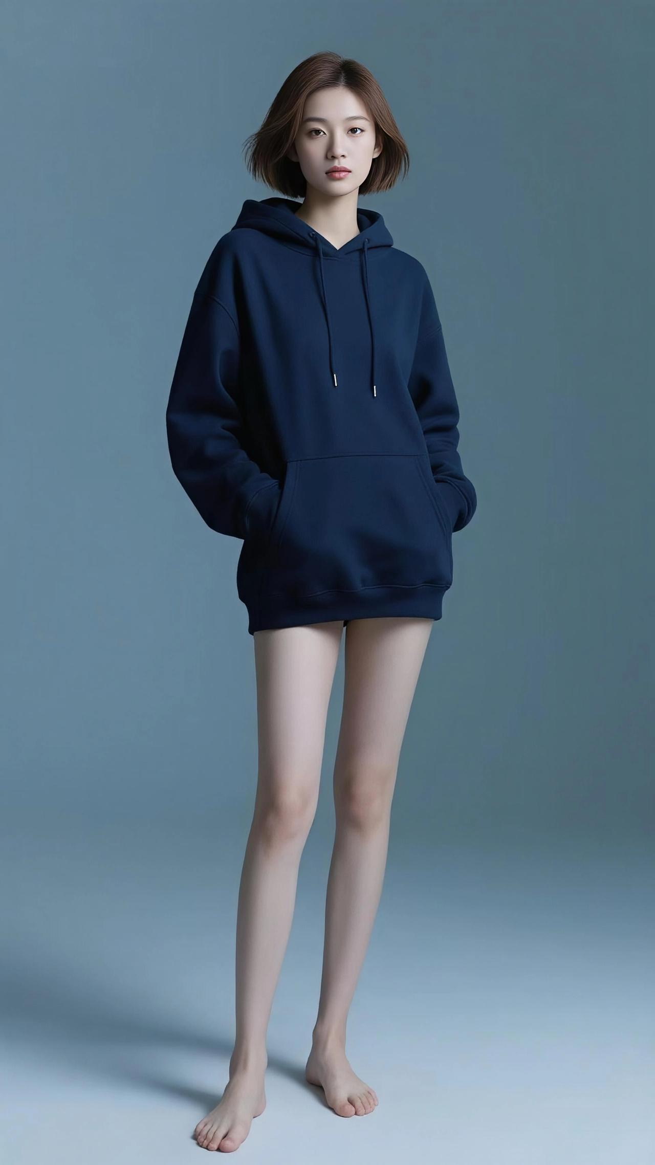 简约风穿搭里，蓝色连帽卫衣简直是宝藏单品。
蓝色连帽卫衣就是这么轻松休闲又时尚百