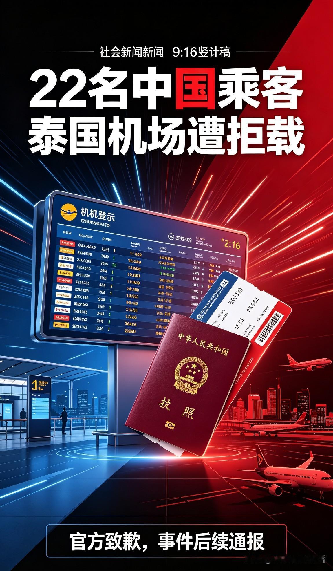 冲上热搜啦！22名中国乘客在泰国机场被拒载，安保举动引争议，机场官方正式道歉。
