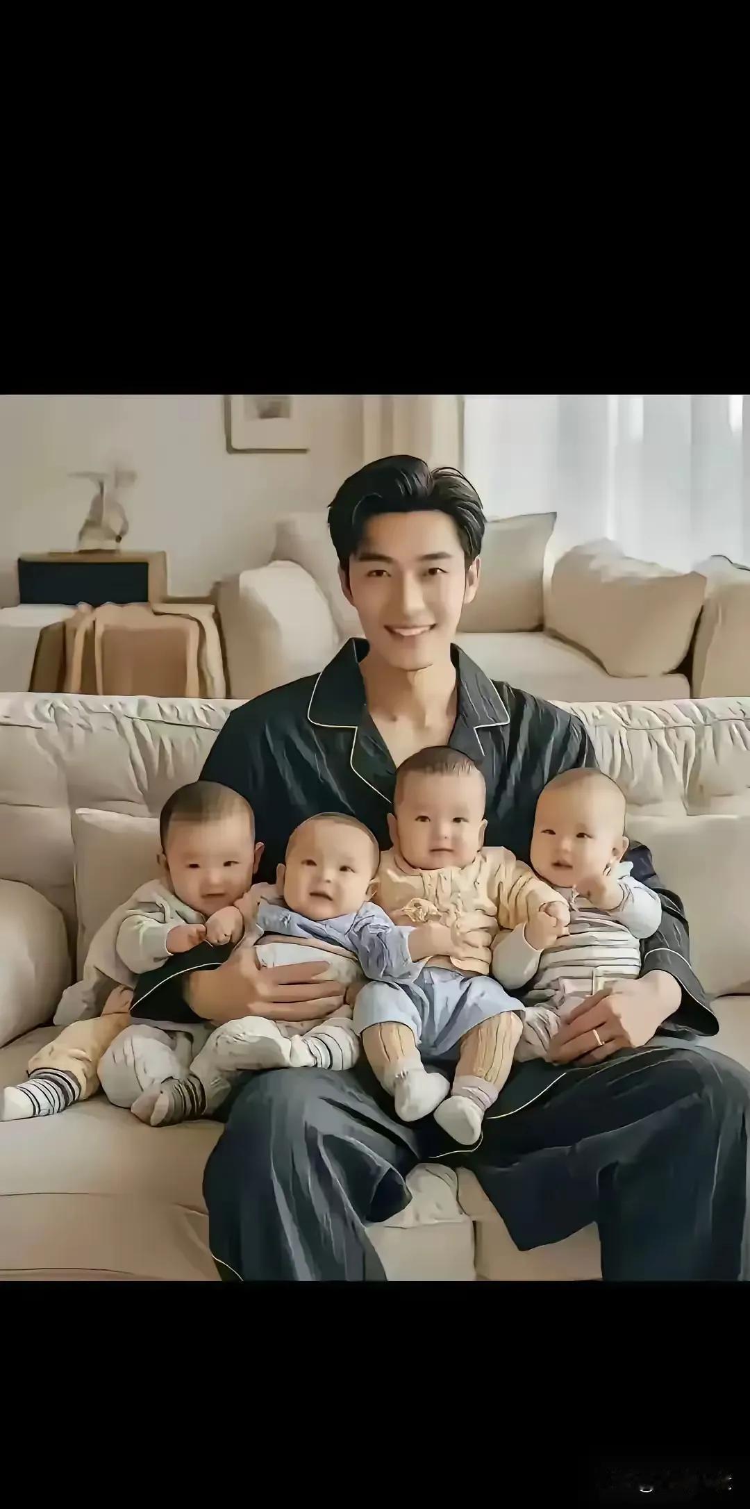一下子生了四个孩子，虽然家庭的负担重了，但是这是一件非常幸福的事情，可惜这辈子只