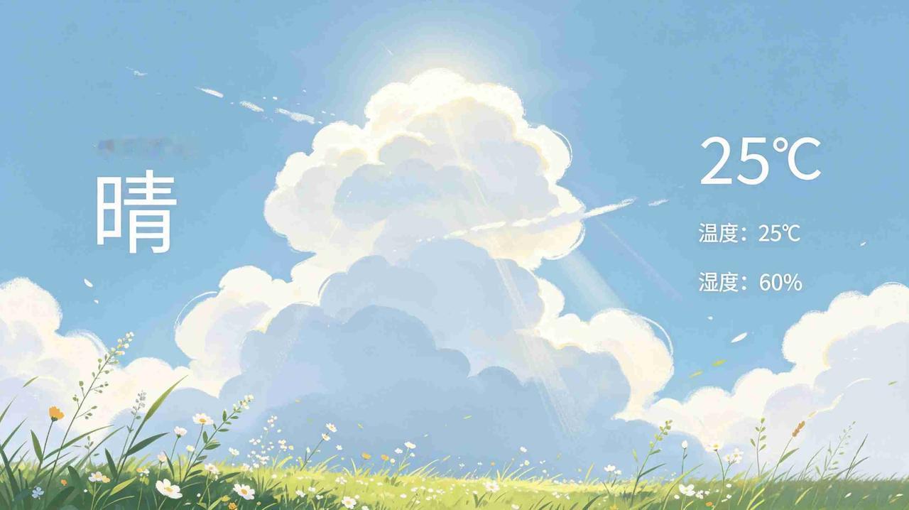我的今日状态：😁轻松愉快
我这里的天气：☀️晴天
今日天晴，风朗云轻。
天光澄