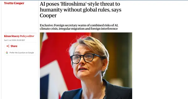 英外交大臣发严厉警告：AI失控危害堪比广岛核爆，呼吁中美牵头监管