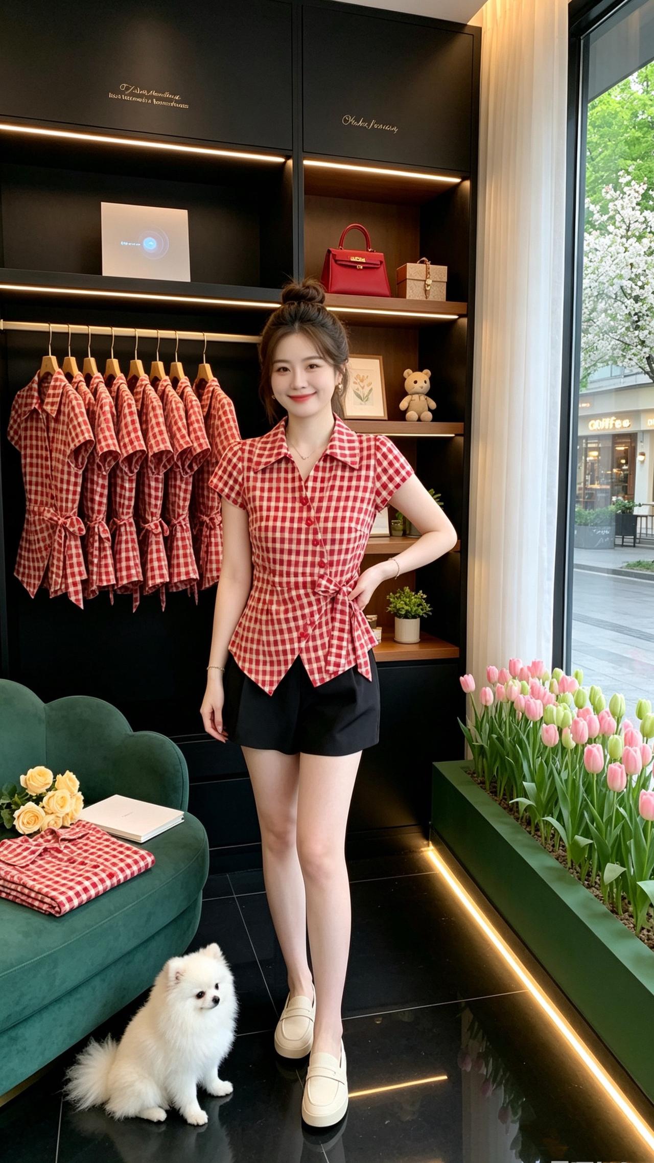 格纹衬衫 夏季新款谁穿谁好看 系带衬衫