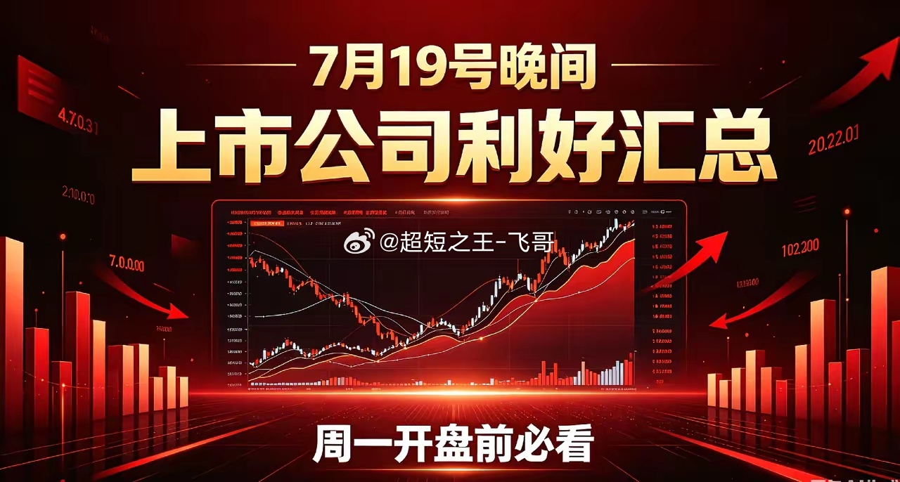 7月19号晚间上市公司利好汇总，周一开盘前必看周日晚上一堆公司发了利好公告，给大