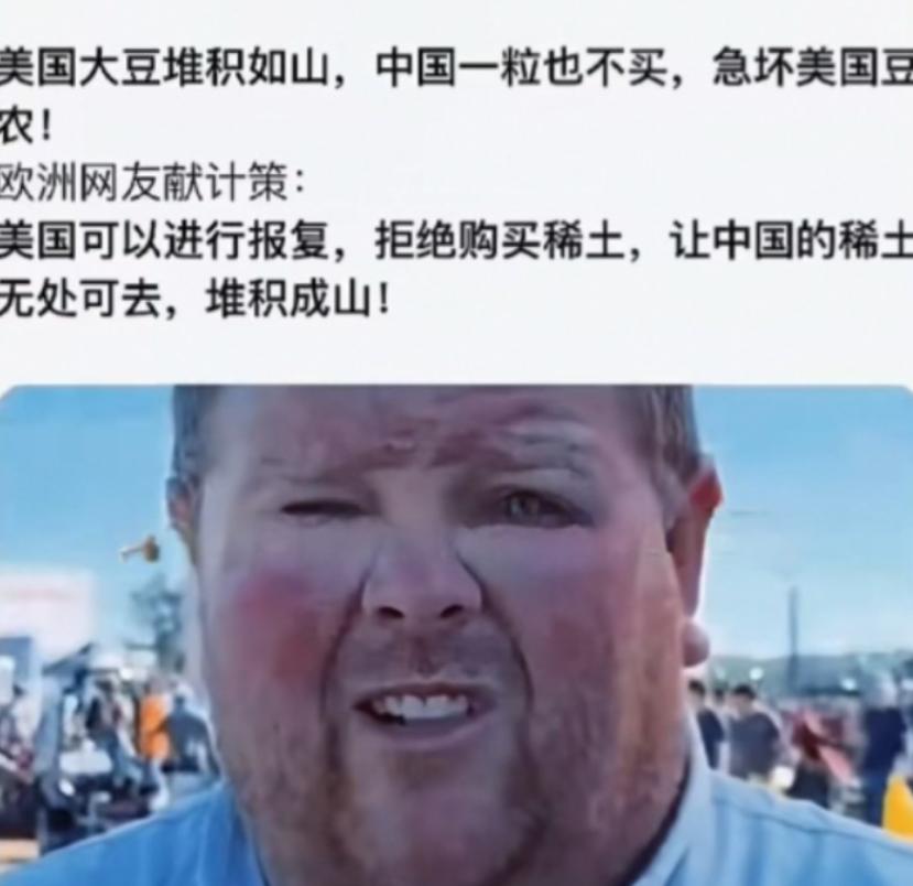 欧洲人给老美出了个主意，中国拒绝进口你们的大豆？你们也拒绝进口他们的稀土，让他们