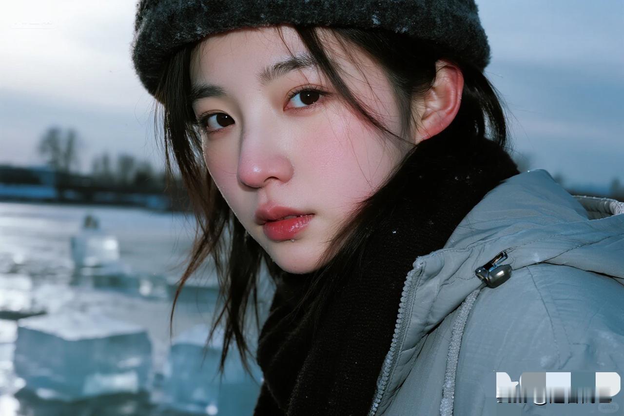 这姑娘在河边破冰呢。
