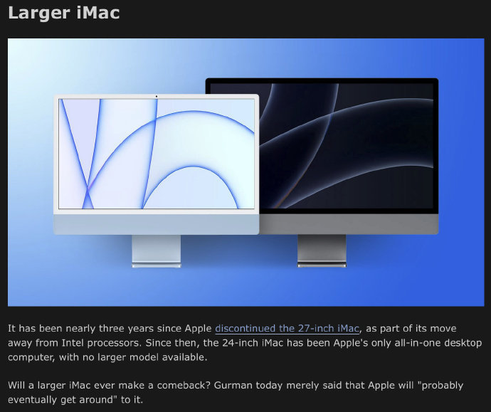 厨子今年又要出最大尺寸的 iMac  其他都挺好的，就是可惜还是非全面屏[淡淡的
