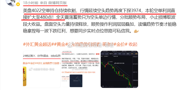 【周四 7月16日总结，盈利680点利润】 第一单：金品4034做空，南下至40