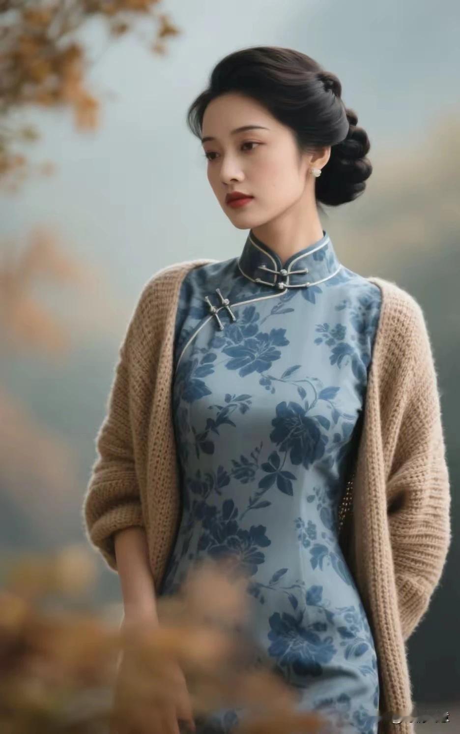 青衫漫染旧时霜，
素挽云鬟映浅黄。
一顾秋光凝画里，
满眼春情心荡漾。