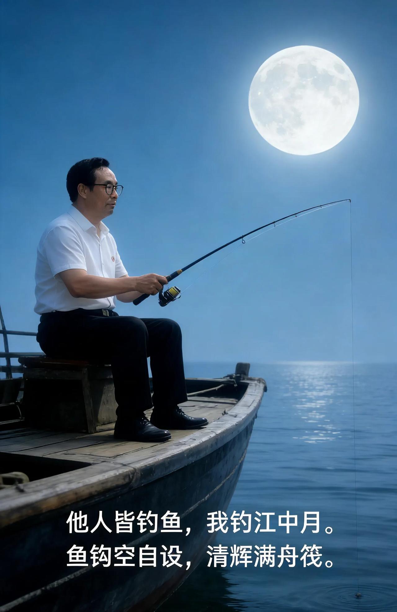 五绝·江月
文｜孙玉良
他人皆钓鱼
我钓江中月
鱼钩空自设
清辉满舟筏