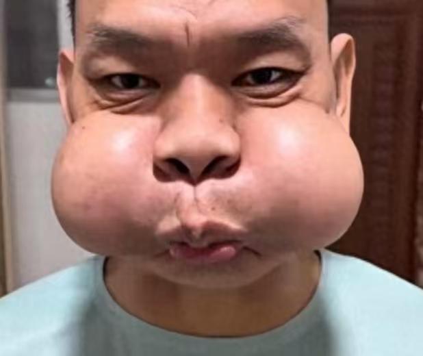 令人感慨！
男子工厂吹玻璃30年成“青蛙王子”。
男子长期用嘴巴吹玻璃，导致腮腺