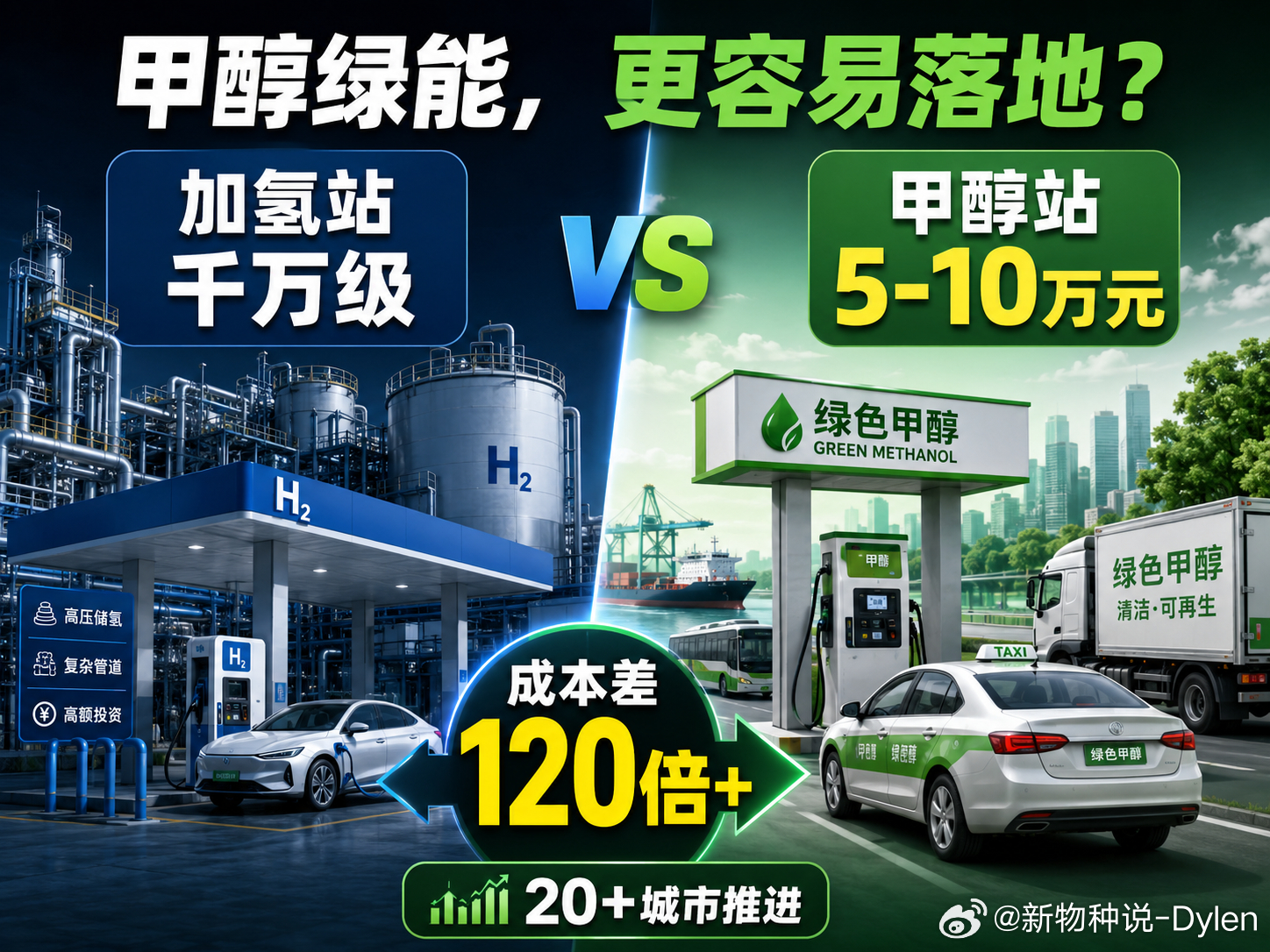 加氢站是甲醇站改造费用的120倍很多人一提绿色交通，第一反应是氢能。但现实问题是