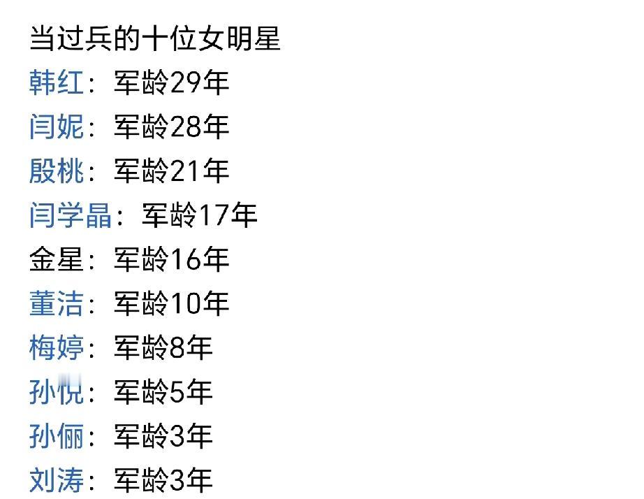 原来还有这么多的女明星，是当过兵出身的。

就我们熟知的韩红，在军队里也活过了2