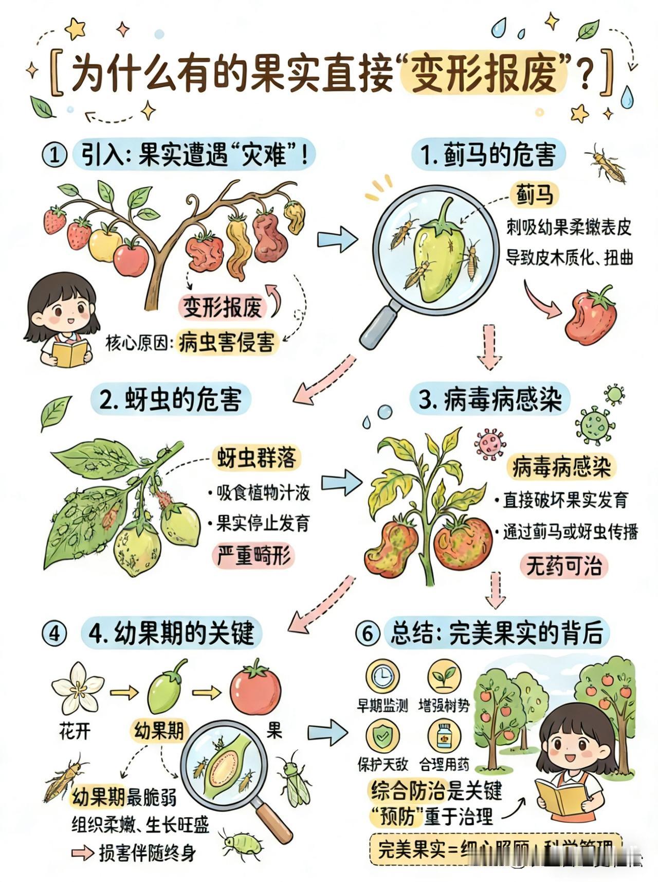 预防畸形果，防治小虫很重要，联苯氟啶虫酰胺防蚜虫，多杀呋虫胺防蓟马，联苯啶虫脒防