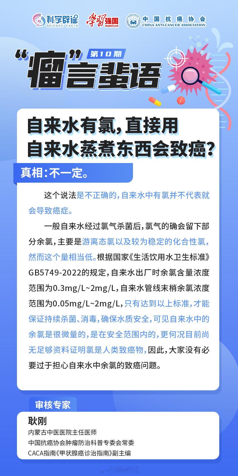 #瘤言蜚语##向肿瘤说拜拜# 【自来水有氯，直接用自来水蒸煮东西会致癌?】这个说