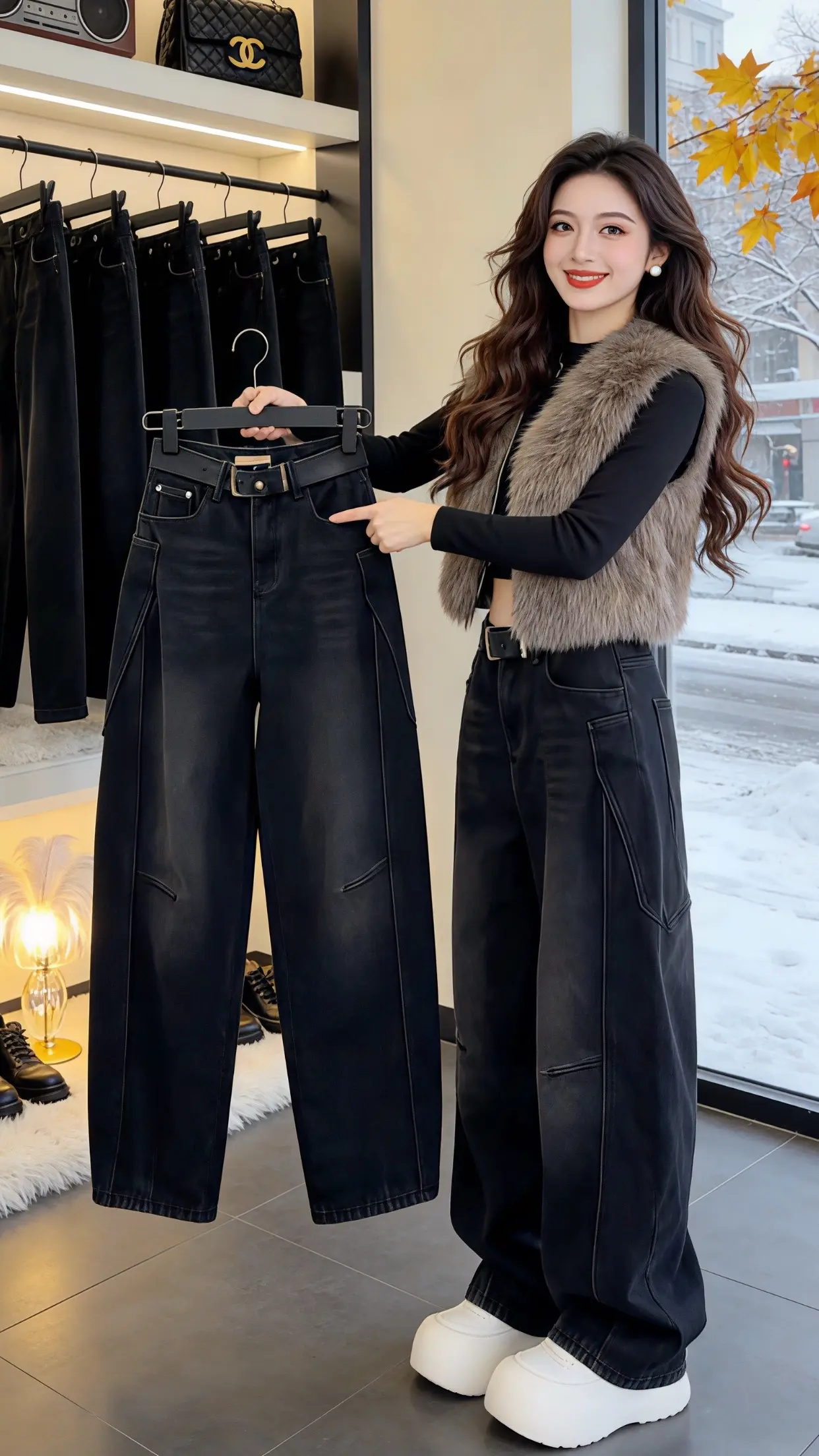 百搭裤子加绒牛仔裤 小个子梨形身材穿搭秋冬穿搭测评秋冬穿搭显贵公式