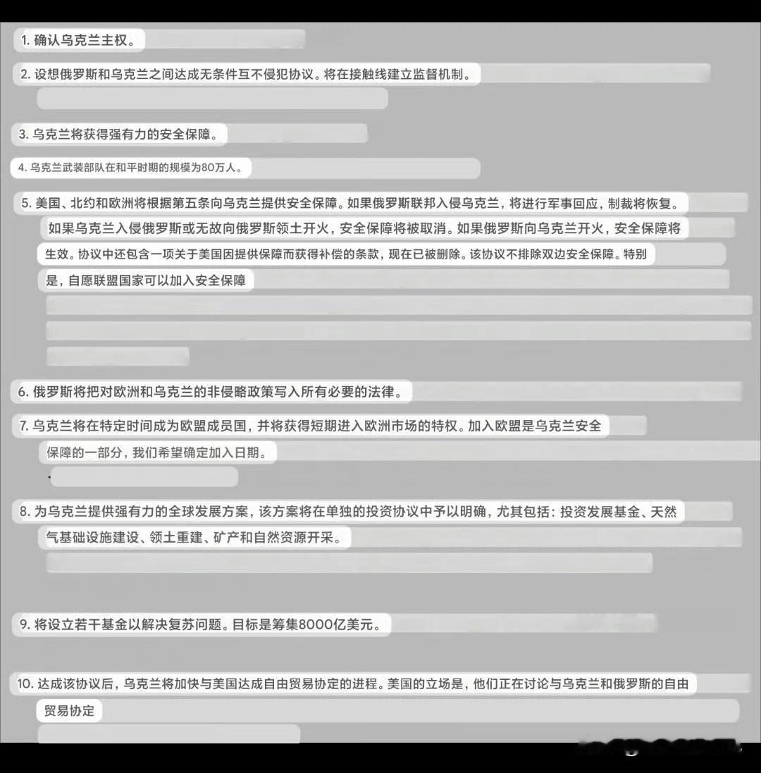 泽连斯基首次公开了和平计划的20项内容——完整清单来自乌克兰广电。

确认乌克兰