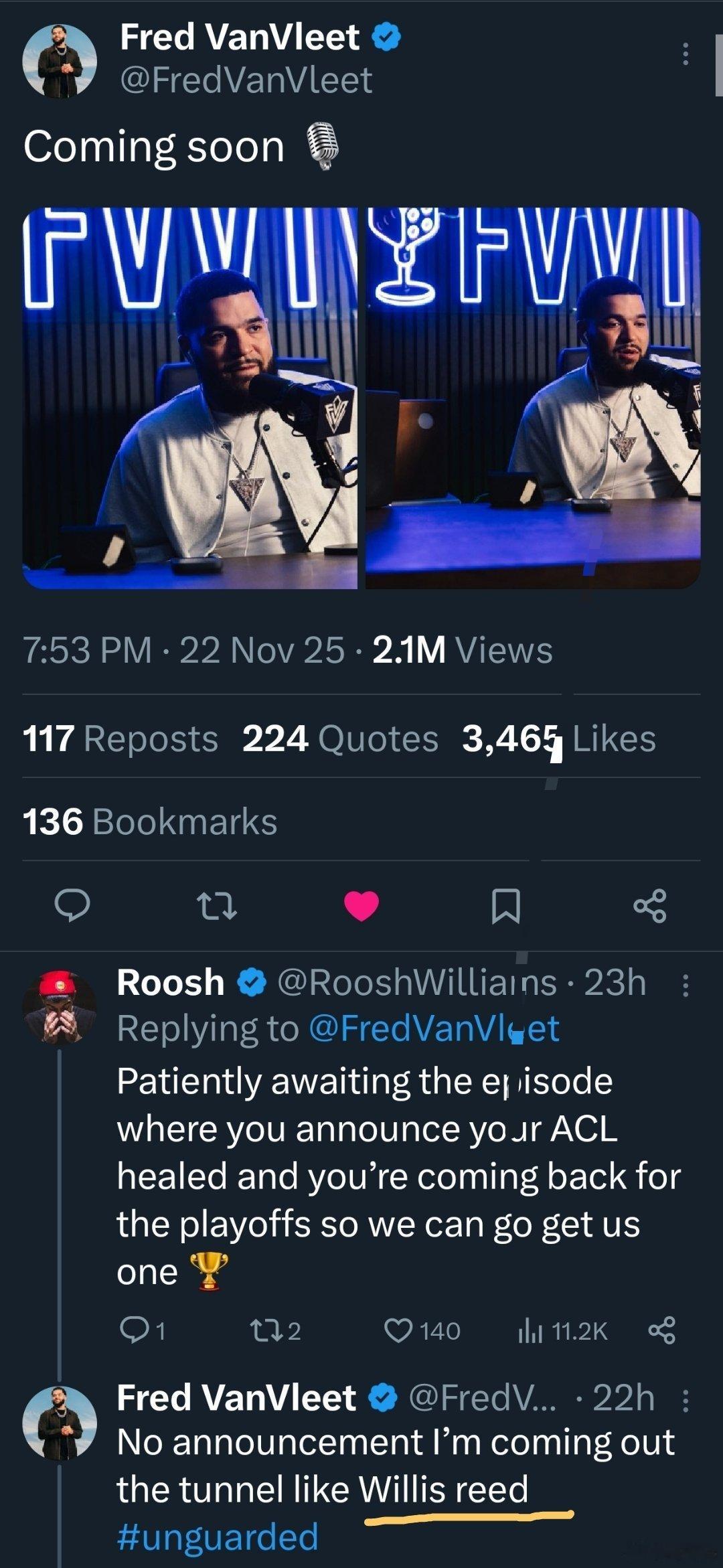 老范在社媒暗示他会本赛季复出球迷：正在翘首以盼那一集：你宣布你的ACL已经痊愈，