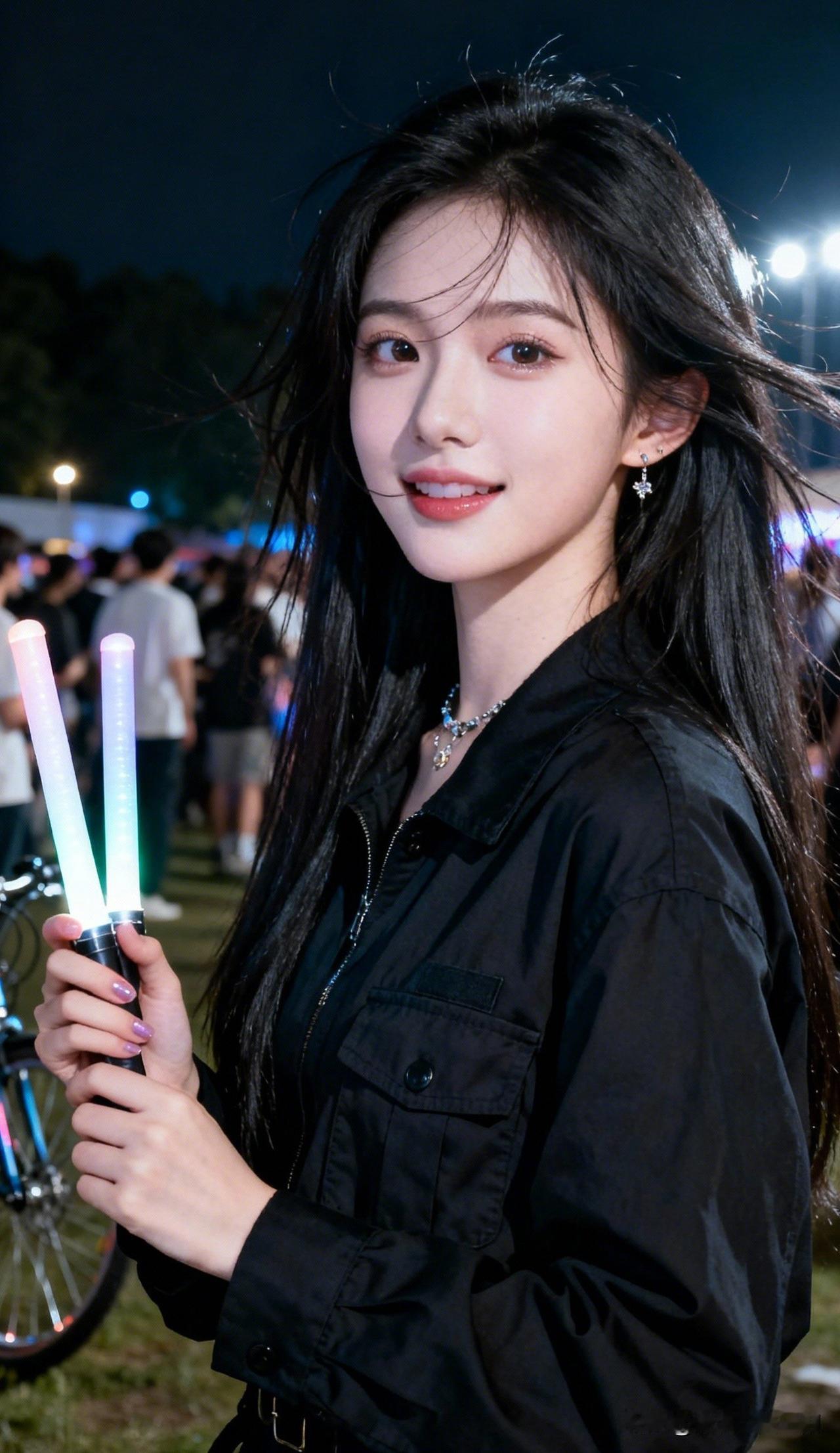 夜晚的星光下，手持光剑的少女，梦幻与科技的碰撞！🌟✨💫分享一张最近随手拍的照