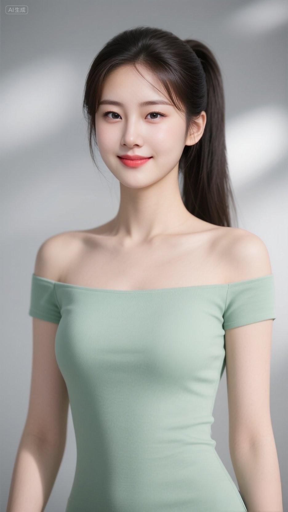 清新淡雅的薄荷绿连衣裙，甜美笑容，元气满满！🌿😊