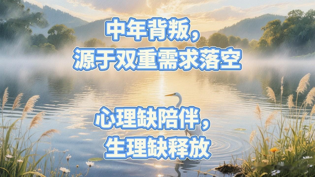 中年男人的背叛，一半是缺心理陪伴，一半是缺生理释放，两样缺一样，婚姻就容易出幺蛾