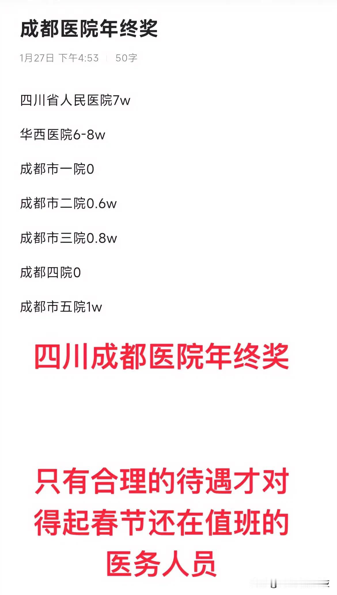 成都医院年终奖

医务人员真的很辛苦，拿这个真的不多！