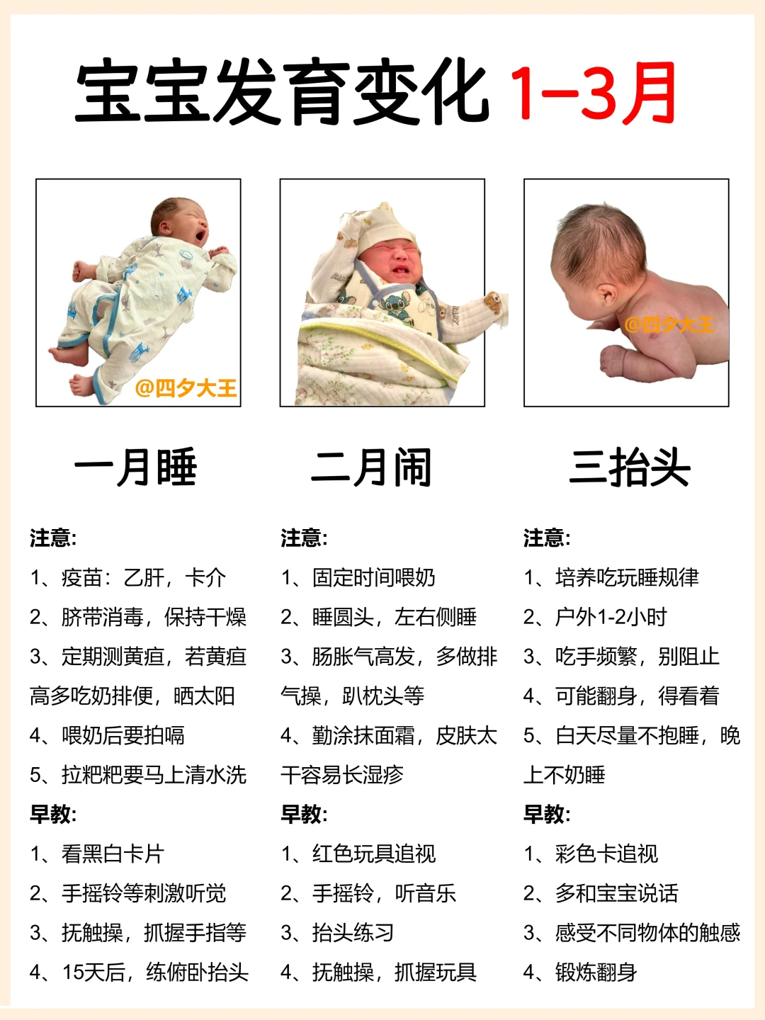 0-12月宝宝生长发育进程！注意事项+早教✔️