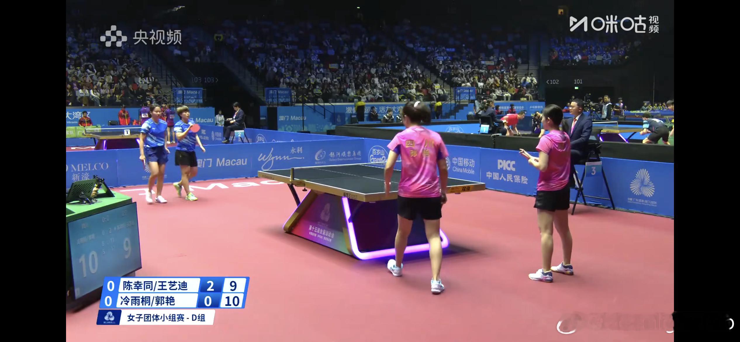 女团 辽宁队1-0四川队陈幸同/王艺迪3比0冷雨桐/郭艳（11:6，11:5，1