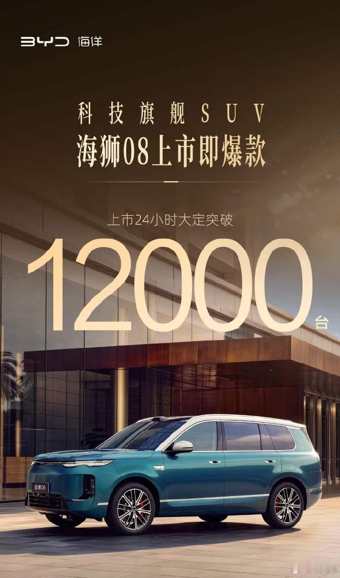 比亚迪海狮08 上市24小时的大定单数已经超过1.2万台了，这个效率是可以的[6