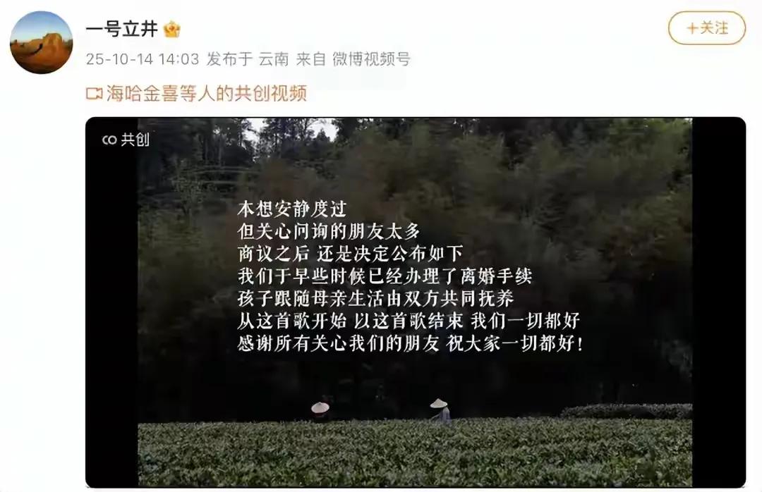 又一个明星官宣离婚，海哈金喜年轻漂亮，长得美，面相又温柔，看着就是个贤妻良母的类
