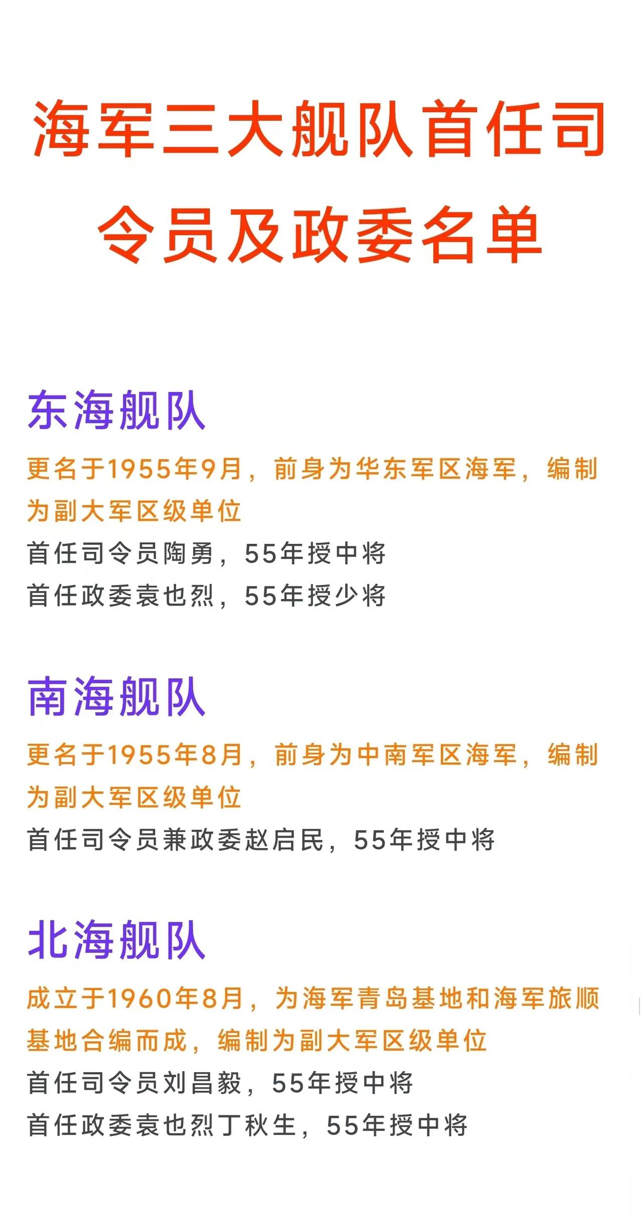 东海舰队没有航母，首任司令员陶勇中将
南海舰队有2艘航母，首任司令员赵启民中将
