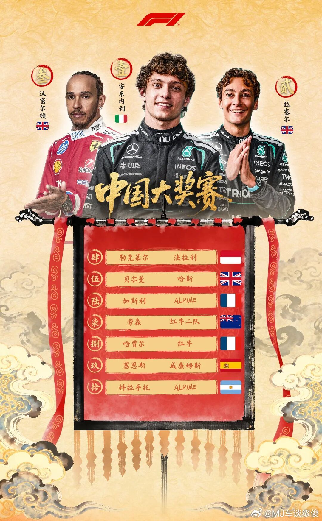 F1取消四月全部赛事 2026 F1 中国大奖赛收官，19 岁安东内利杆位发车全