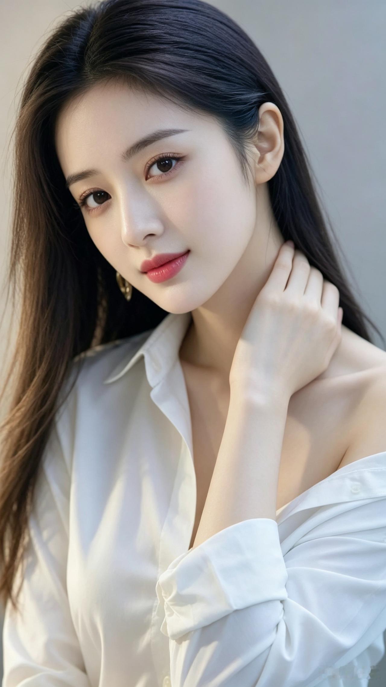 温柔甜美的白衬衫少女，散发着自然优雅的气息。