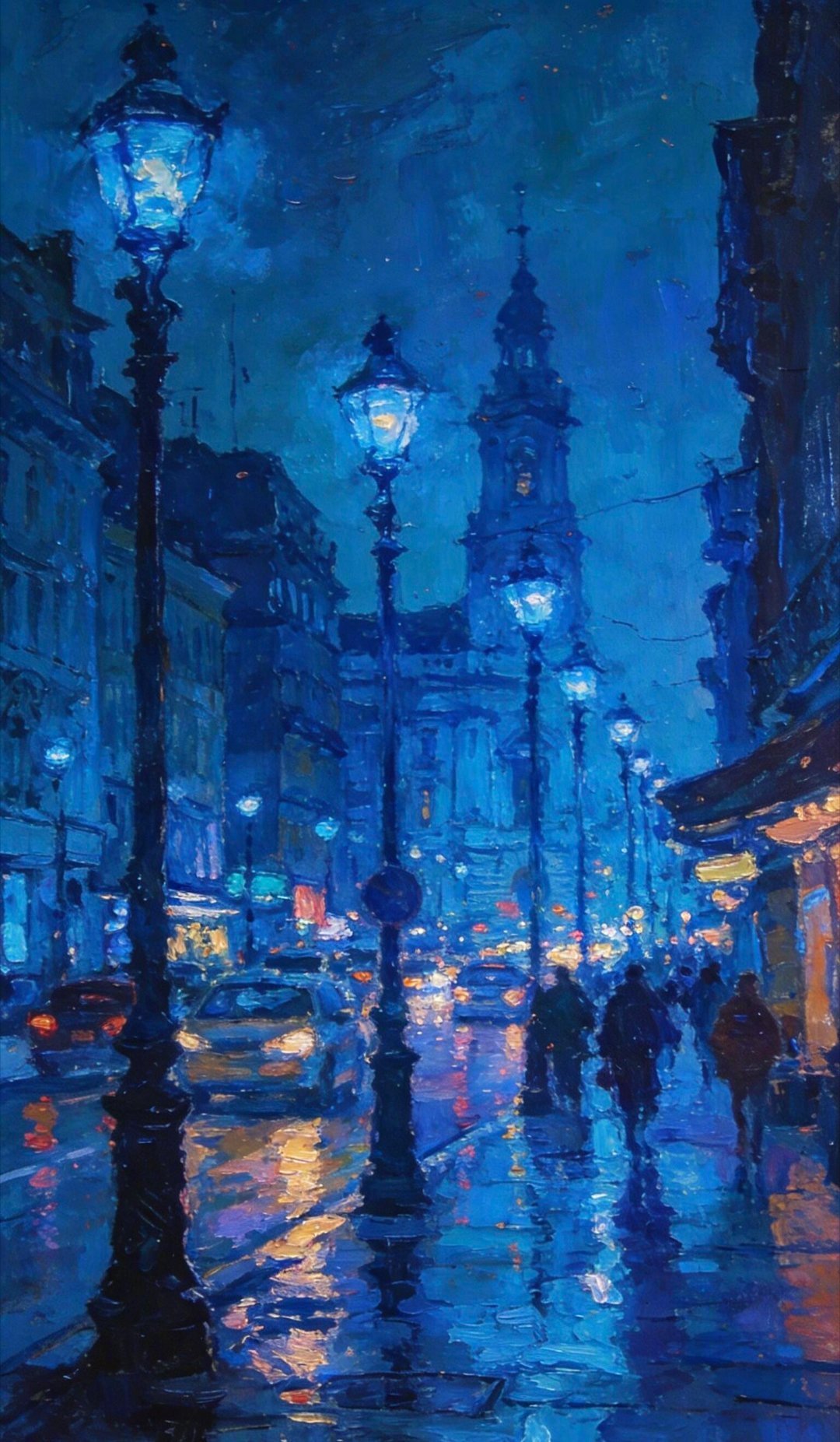 夜色深沉，城市的蓝调时刻。 