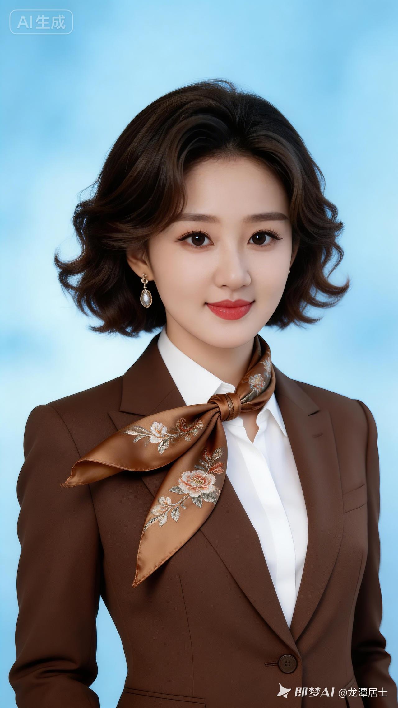 优雅职场风，时尚棕色西装搭配花卉丝巾，尽显女性魅力！💄👠
