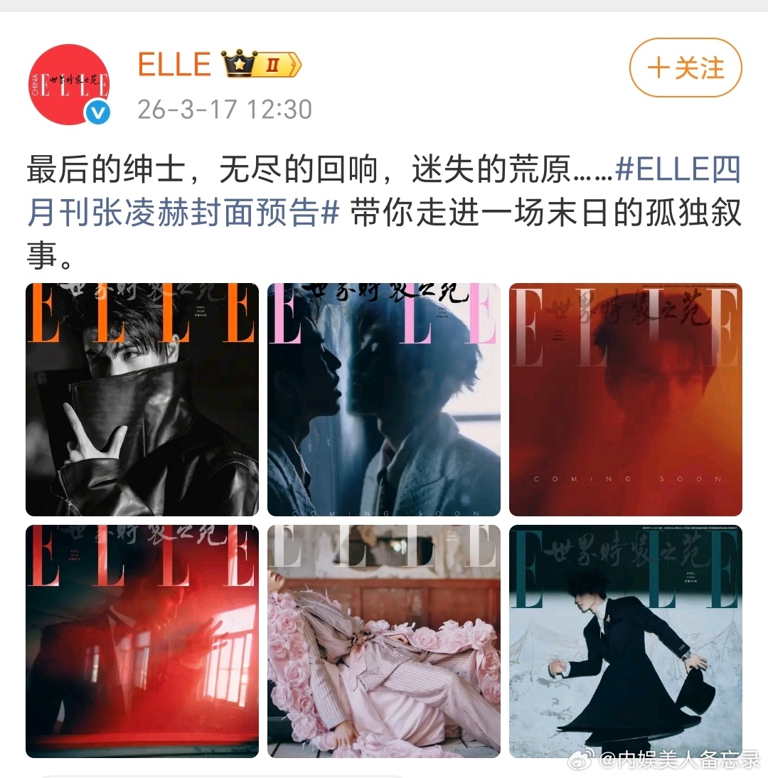 张凌赫首登五大ELLE预热！宝格丽Lee兰蔻三大品牌推封的诶...凌帝时尚、商务