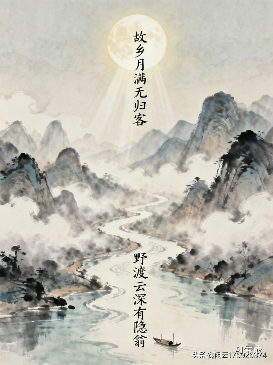 上联：故乡月满无归客，邀对下联，，野渡云深有隐翁！[微风]