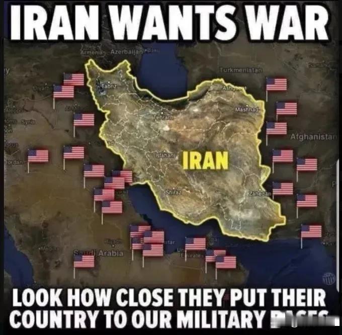 天啊！马斯克刚刚发了一幅图片：“伊朗想打仗吗？看看你周围有多少美军基地！”

你